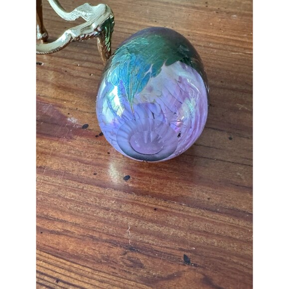 Vintage 1989 Mount Saint Helens Ash Iridescent Art Glass Egg Paperweight Signed - Picture 14 of 15